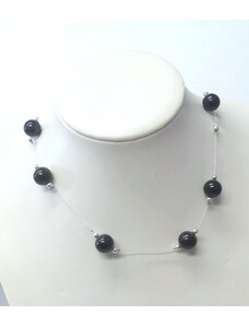 China Jewelry Náhrdelník perličky na silonu - černé