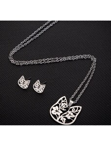 China Jewelry Sada nerez naušnice a náhrdelník kočka - stříbrná