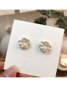 China Jewelry Naušnice kulaté s perličkami - zlaté