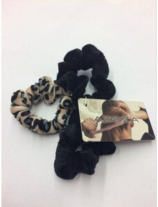AZOZA Gumičky scrunchie 3 ks - černé, leopard