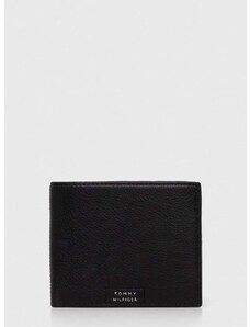 Kožená peněženka Tommy Hilfiger černá barva, AM0AM12189