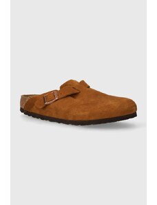 Semišové pantofle Birkenstock Boston dámské, hnědá barva, 1027119