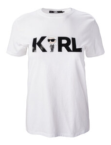 Dámské Tričko s krátkým rukávem KARL LAGERFELD IKONIK 2.0 KARL LOGO T-SHIRT 230W1706-100 – Bílý