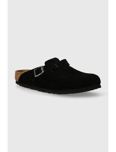Semišové pantofle Birkenstock Boston pánské, černá barva, 1027142
