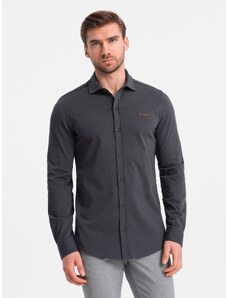 Ombre Clothing Pánská bavlněná košile REGULAR z jednoduchého žerzejového úpletu - grafitová V6 OM-SHCS-0138