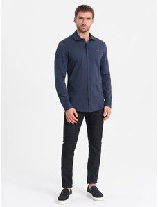 Ombre Clothing Pánská bavlněná košile REGULAR z jednoduchého žerzeje - tmavě modrá V2 OM-SHCS-0138
