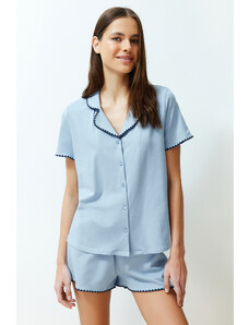 Trendyol Premium Blue Embroidery Detailed Modal Knitted Pajamas Set