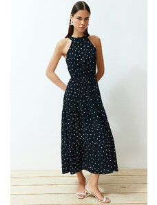 Trendyol Black Polka Dot Waist Opening Viscose Midi Woven Dress