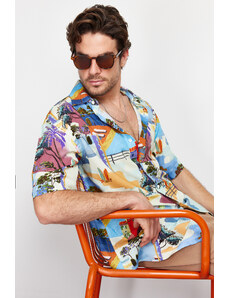Trendyol Multi Color Oversize Fit 100% Viscose Printed Short Sleeve Flowy Summer Shirt