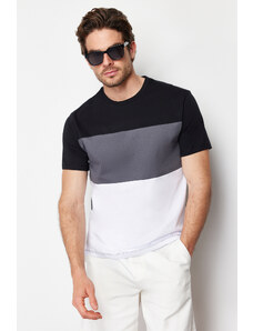 Trendyol Black Regular/Regular Fit Color Block 100% Cotton T-Shirt