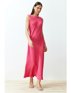 Trendyol Fuchsia Back Detail Satin Maxi Woven Dress