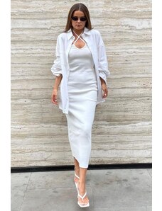 Madmext White Tied Long Basic Dress