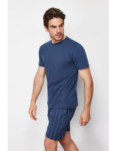 Trendyol Navy Blue Printed Regular Fit Knitted Pajamas Set