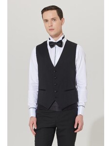 ALTINYILDIZ CLASSICS Men's Black Slim Fit Slim Fit V-neck Patterned Classic Waistcoat.