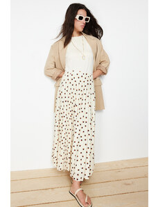 Trendyol Ecru Lined Animal Polka Dot Pleated Woven Skirt