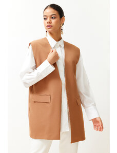 Trendyol Mink V-Neck Woven Vest with Pockets