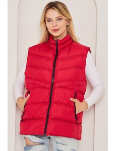 River Club Women's Red Inflatable Vest With Lined Water And Windproof