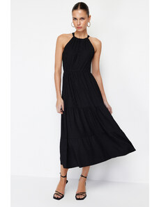 Trendyol Black*001 Halter Printed A-Line Maxi Knitted Maxi Dress