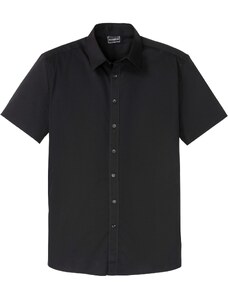 bonprix Strečová košile Slim Fit, krátký rukáv Černá