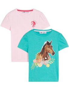 bonprix Dívčí tričko s organickou bavlnou (2 ks v balení) Růžová