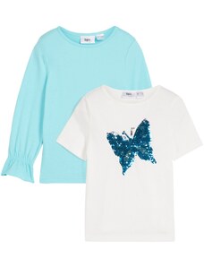 bonprix Dívčí tričko (2 ks v balení) z organické bavlny Bílá