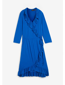 bonprix Žerzejové šaty z viskózy, s volány u výstřihu Modrá