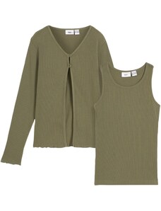 bonprix Dívčí žebrovaný kabátek a top, z organické bavlny (2dílná souprava) Zelená