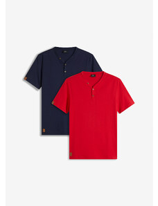 bonprix Henley tričko, krátký rukáv (2 ks v balení) z organické bavlny Červená