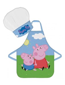BrandMac Dětská zástěra s kuchařskou čepicí Prasátka Peppa a George - sada 2 díly