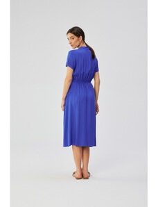 S366 Viskózové šaty se šňůrkou v pase - modré