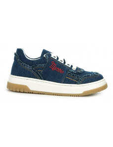 TENISKY MARNI CONTRASTING EMBROIDERED LOGO DENIM LACE-UP LOW SNEAKERS