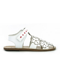 SANDÁLE MARNI CONTRASTING PRINTED LOGO LASERATED LEATHER FISHERMAN SANDALS