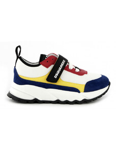 DSQUARED2 TENISKY DSQUARED LEATHER & TECH RUN SLASH SNEAKERS LOW LACE UP & STRAP