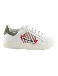 DSQUARED2 TENISKY DSQUARED LOGO & MAPLE LEAF LEATHER SNEAKERS LOW LACE UP