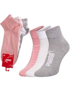 Puma Sada tří párů dámských ponožek v růžové, světle šedé a bílé barvě - Dámské
