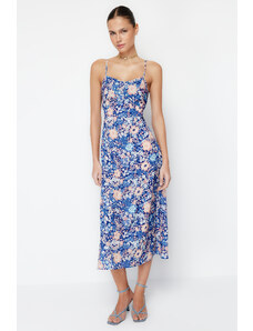 Trendyol Blue Floral A-line Strap Midi Woven Dress