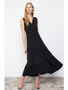 Trendyol Black V-Neck Sleeveless A-Line Maxi Knitted Dress