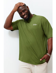Trendyol Plus Size Khaki Oversize/Wide-Fit 100% Cotton Comfortable Minimal Printed T-Shirt
