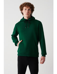 Avva Green Unisex Sweatshirt Hooded Inner Collar Fleece 3 Thread Cotton Regular Fit