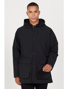 AC&Co / Altınyıldız Classics Men's Black Hooded Stand Collar Standard Fit Warm Windproof Coat