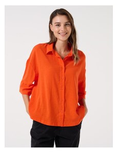 Jimmy Key Orange Loose Fit All-Orange Sleeve Linen Shirt.