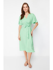 Trendyol Green Tie Detailed A-line/Bell Form Midi Woven Dress