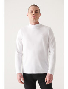 Avva Men's White Ultrasoft High Collar Long Sleeve Cotton Slim Fit Slim Fit T-shirt