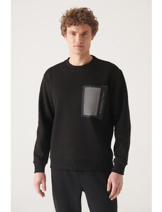 Avva Men's Black Crew Neck Fleece 3 Thread Reflective Regular Fit Sweatshirt