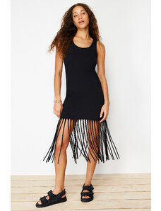 Trendyol Black Tasseled Pool Neck Knitted Midi Dress