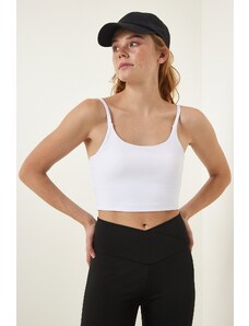 Happiness İstanbul White Thin Strap Knitted Sports Bra