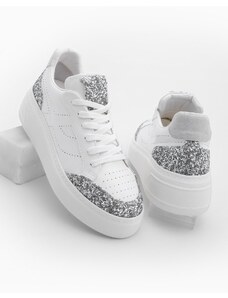 Marjin Women's Sneaker High Sole Lace Up Sneakers Liate Silver