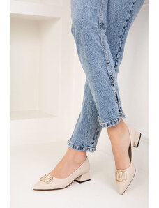 Soho Women's Beige-Gold Classic Heeled Shoes 18474