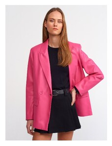 Dilvin 6939 Faux Leather Jacket-Fuchsia