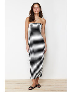 Trendyol Black Striped Strapless Flexible Maxi Knitted Dress